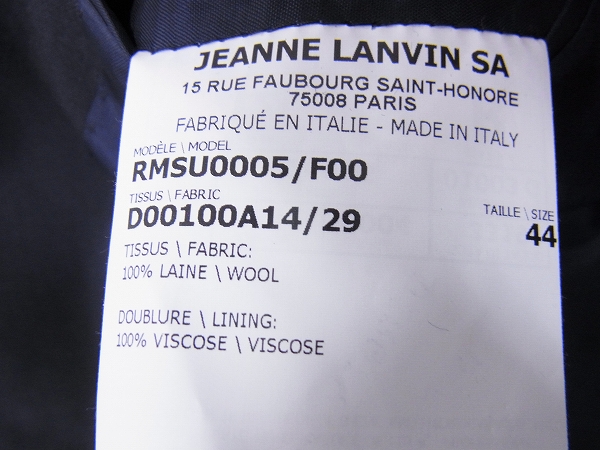 実際に弊社で買取させて頂いた【未使用】LANVIN/ランバン 2Bブレザー/スーツセットアップ/44の画像 4枚目