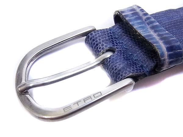 実際に弊社で買取させて頂いたEtro/エトロ　こま編みベルト パイソン柄 ブルー系 メンズの画像 1枚目