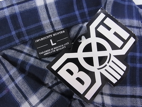 実際に弊社で買取させて頂いた[未使用]B×H/バウンティーハンター 半袖チェックシャツ青×白/Lの画像 3枚目