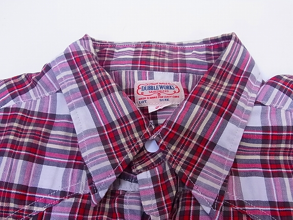 実際に弊社で買取させて頂いたDubbleworks/ダブルワークス チェック柄半袖シャツ 赤 38の画像 4枚目