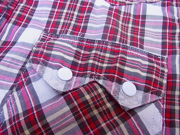 実際に弊社で買取させて頂いたDubbleworks/ダブルワークス チェック柄半袖シャツ 赤 38の画像 3枚目