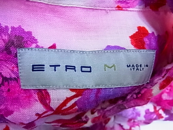 実際に弊社で買取させて頂いたETRO/エトロ 花柄 胸ポケット付き半袖リネンシャツ ピンク/Mの画像 2枚目