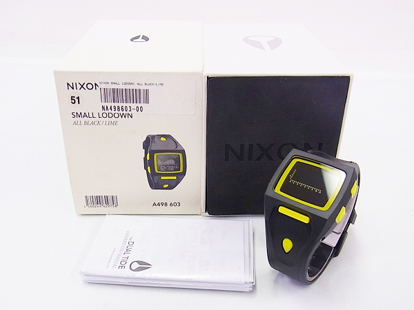 実際に弊社で買取させて頂いたNIXON/ニクソン Small Lodown ALL BLACK/LIME 腕時計 A498603の画像 1枚目