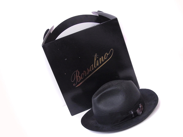 実際に弊社で買取させて頂いたBorsalino/ボルサリーノ 中折れ ストローハット ブラック/59の画像 8枚目