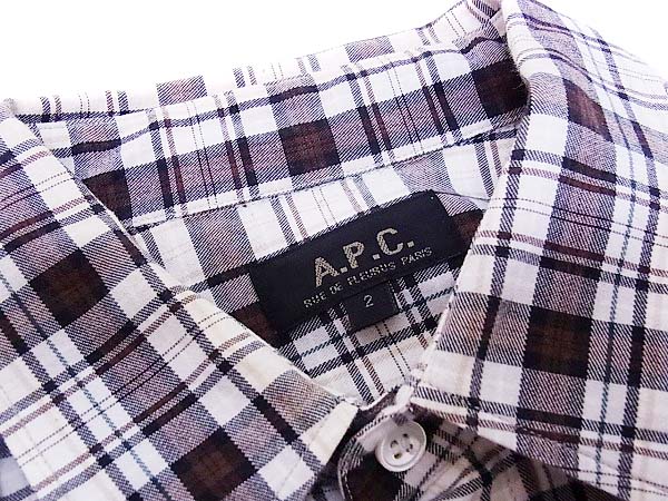実際に弊社で買取させて頂いたA.P.C.RUEMADAMEPARIS/アーペーセー 長袖チェック柄シャツ 茶/2の画像 2枚目