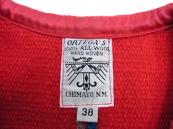 実際に弊社で買取させて頂いたORTEGA'S/オルテガ CHIMAYO VEST/手織りチマヨウールベスト/38の画像 3枚目
