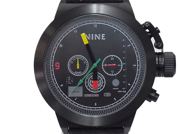 実際に弊社で買取させて頂いたNINE RULAZ×ALIVE エディクト52 100個限定 クロノ腕時計 黒の画像 2枚目