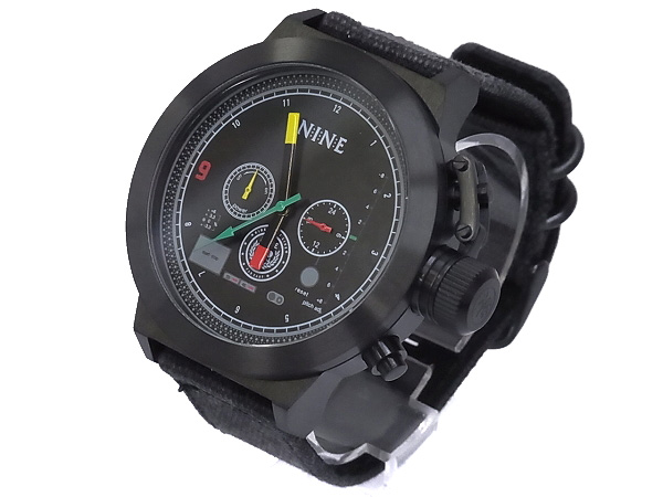 実際に弊社で買取させて頂いたNINE RULAZ×ALIVE エディクト52 100個限定 クロノ腕時計 黒の画像 1枚目