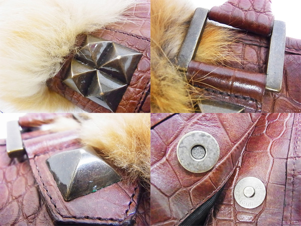 実際に弊社で買取させて頂いたドレスキャンプ スタッズ 型押クロコ ファー レザー バッグの画像 8枚目