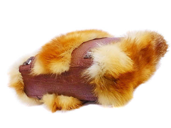 実際に弊社で買取させて頂いたドレスキャンプ スタッズ 型押クロコ ファー レザー バッグの画像 4枚目