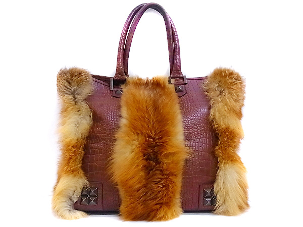 実際に弊社で買取させて頂いたドレスキャンプ スタッズ 型押クロコ ファー レザー バッグの画像 1枚目