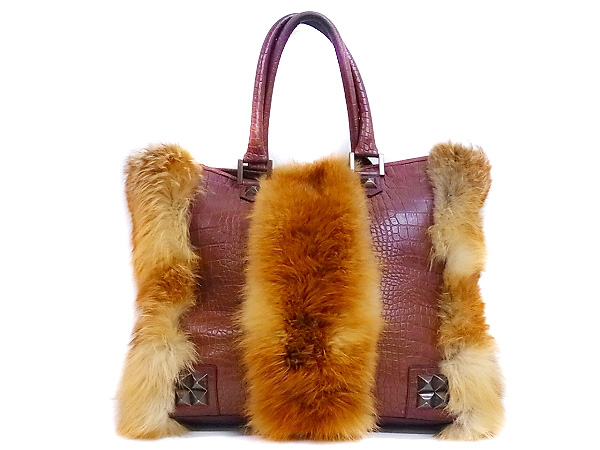 実際に弊社で買取させて頂いたドレスキャンプ スタッズ 型押クロコ ファー レザー バッグの画像 2枚目