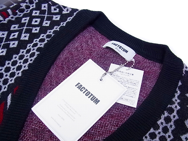 実際に弊社で買取させて頂いたFACTOTUM/ファクトタム ジャガードニットカーディガン 黒/46の画像 6枚目
