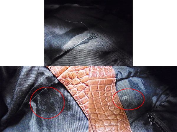 実際に弊社で買取させて頂いたドレスキャンプ スタッズ 型押クロコ ファー レザー バッグの画像 7枚目
