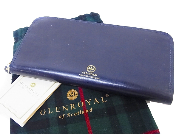 実際に弊社で買取させて頂いたGLENROYAL/グレンロイヤル ジップアラウンド レザー/長財布 紺の画像 9枚目