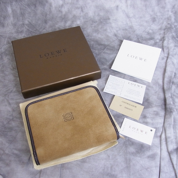 即納日本製ロエベ LOEWE二つ折り 財布 スエード レザー 小物