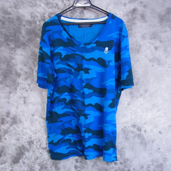実際に弊社で買取させて頂いた☆HYDROGEN/ハイドロゲン 迷彩/カモフラ Vネック 半袖Tシャツ/カットソー ブルー M