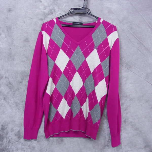 実際に弊社で買取させて頂いたBURBERRY BLACK LABEL/バーバリーブラックレーベル アーガイル柄 Vネック長袖ニット/2