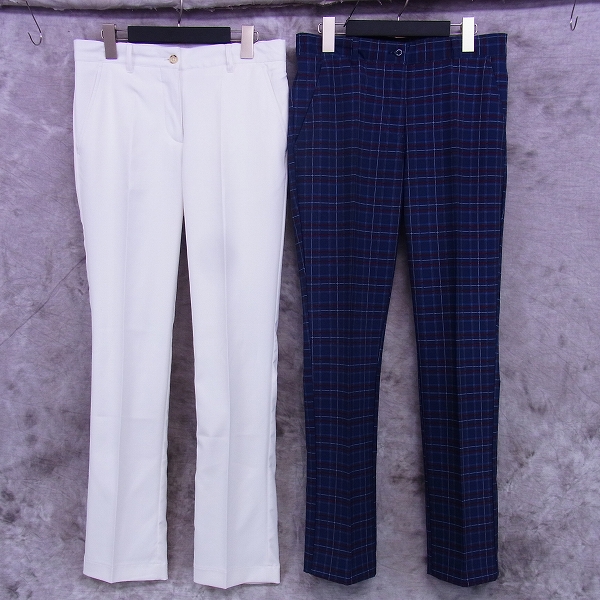 実際に弊社で買取させて頂いたJ.LINDEBERG/Jリンドバーグ ゴルフパンツ ホワイト/チェック柄 2点セットの画像 1枚目