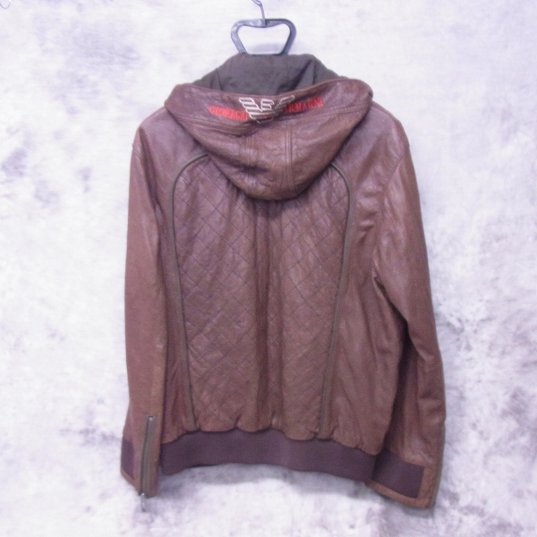 実際に弊社で買取させて頂いたGIORGIO ARMANI/ジョルジオアルマーニ フーデッド レザージャケット/52の画像 1枚目
