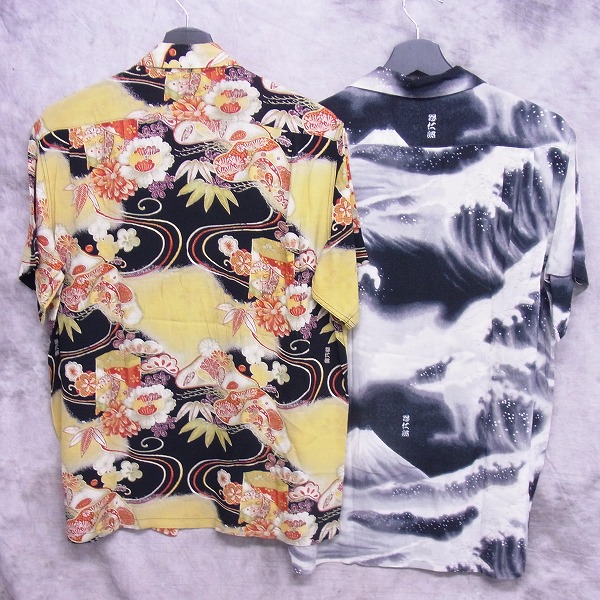 実際に弊社で買取させて頂いたDENIME/ドゥニーム 和柄 怒仁無 アロハシャツ レーヨン 半袖/S 2点セットの画像 1枚目