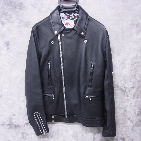 実際に弊社で買取させて頂いたuniform experiment JAMES GROSE ラムレザー スタッズ ダブルライダースジャケット 2
