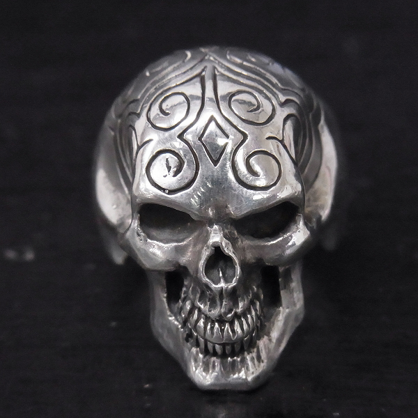 実際に弊社で買取させて頂いた【ギャラ付】CRAZY PIG DESIGNS LONDON/クレイジーピッグ Engraved Skull リング/21号の画像 1枚目