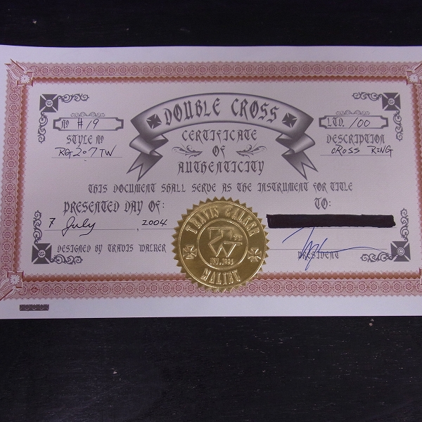 実際に弊社で買取させて頂いた【Ltd証明書】TRAVIS WALKER/トラヴィスワーカー ダブルクロス トライバルクロスリング #19/18号の画像 8枚目