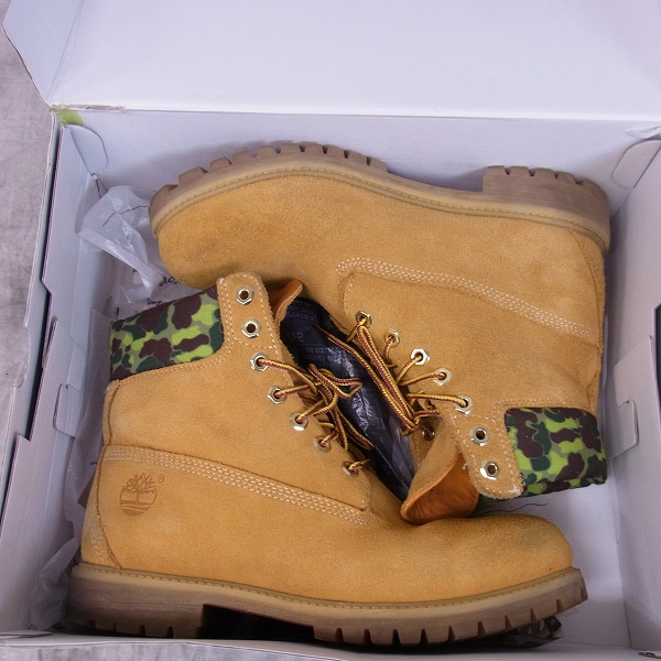 実際に弊社で買取させて頂いたTimberland×atmos/ティンバーランド×アトモス WHEAT CAMO 6inc PREMIUM BOOTS/プレミアムブーツ A156J/26.5の画像 8枚目