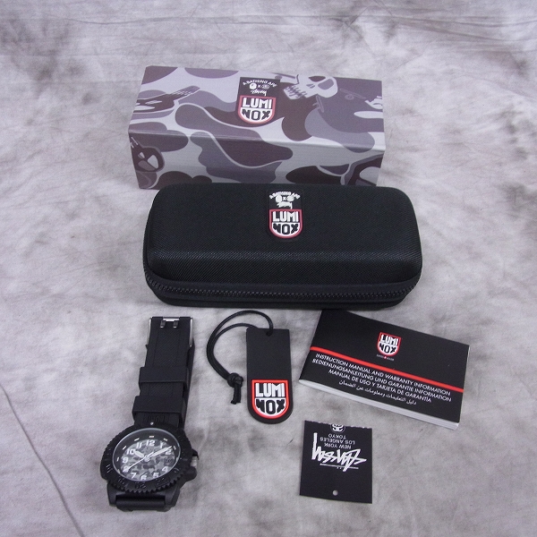 実際に弊社で買取させて頂いたA BATHING APE×STUSSY×LUMINOX 11SS 30周年記念 スカル×猿迷彩 腕時計【動作未確認】 の画像 7枚目