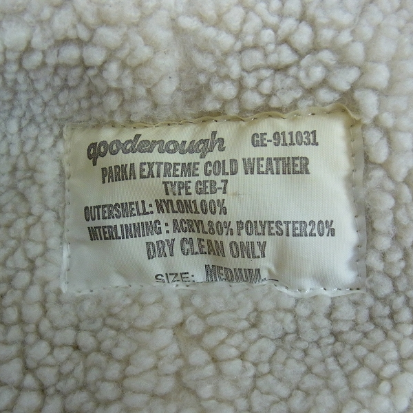 実際に弊社で買取させて頂いたGOODENOUGH/グッドイナフ GWB-7 ボアフライトジャケット フード付き セットアップ/Mの画像 2枚目