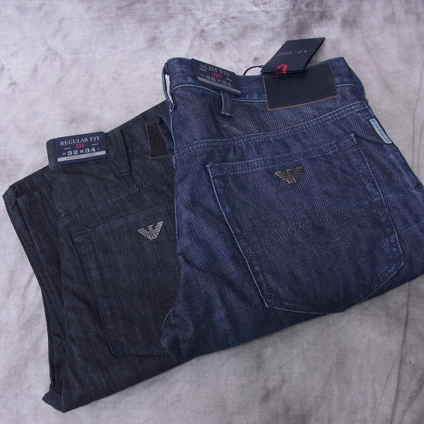 実際に弊社で買取させて頂いた【未使用】ARMANI JEANS/アルマーニジーンズ J31/j23 レギュラー/スリムフィット デニム W32 2点セット