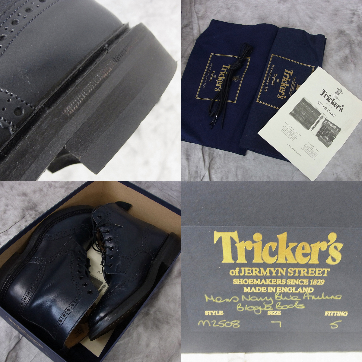 実際に弊社で買取させて頂いたTrickers/トリッカーズ MALTON カントリーブーツ ダイナイトソール ネイビー M2508/UK7の画像 7枚目