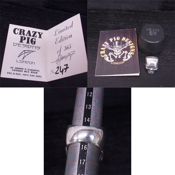 実際に弊社で買取させて頂いた【365個限定・ギャラ・シリアルナンバー入り】CRAZY PIG/クレイジーピッグ スカル リング 15号の画像 8枚目