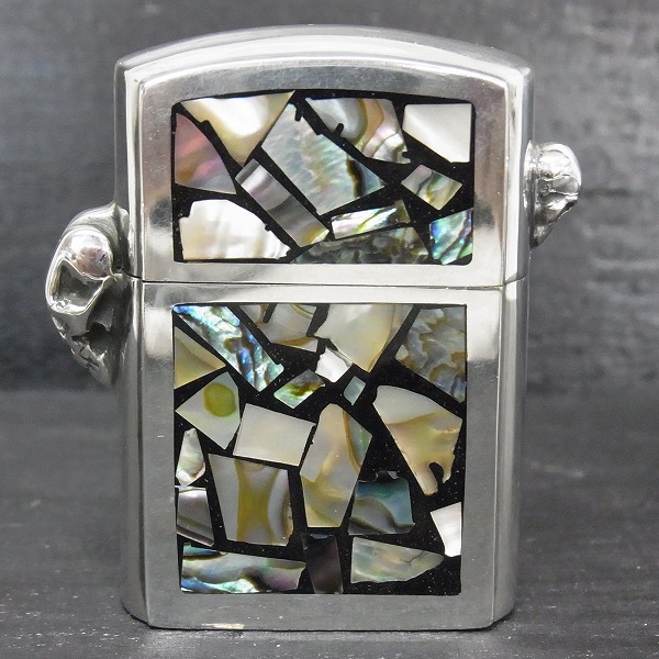 実際に弊社で買取させて頂いた【ギャラ付】STANLEY GUESS ZIPPO ラージ Wサイド マルチシェル/ウッドw/ホワイトハートシェル インレイ スカルヒンジの画像 1枚目