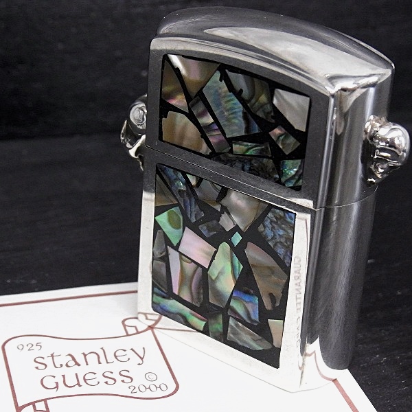 実際に弊社で買取させて頂いた【ギャラ付】STANLEY GUESS ZIPPO ラージ Wサイド マルチシェル/ウッドw/ホワイトハートシェル インレイ スカルヒンジ