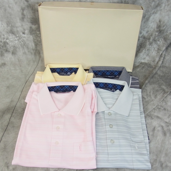 実際に弊社で買取させて頂いた【未使用】MIZUNO/ミズノ ゴルフウェア THE OPEN 半袖ポロシャツ ボーダー柄 4点SET/L