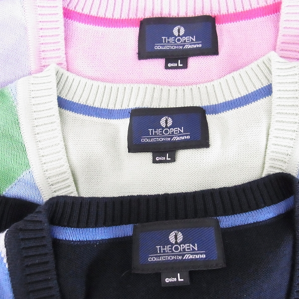 実際に弊社で買取させて頂いた【未使用】MIZUNO/ミズノ ゴルフウェア THE OPEN アーガイル柄 Vネックセーター/L 3点セットの画像 1枚目