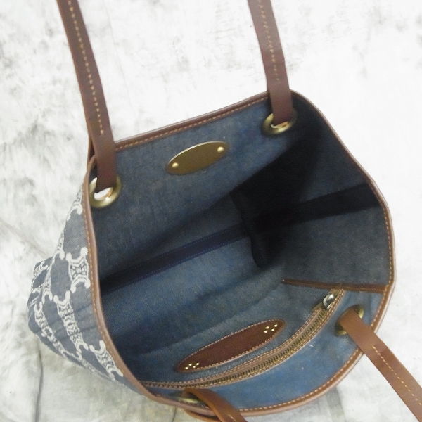 実際に弊社で買取させて頂いたCELINE/セリーヌ マカダム柄 デニム キャンパス トートバッグの画像 3枚目