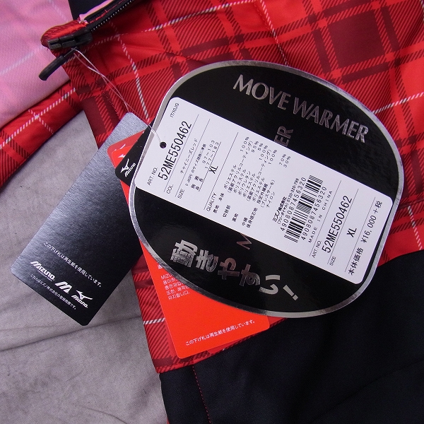 実際に弊社で買取させて頂いた【未使用】MIZUNO/ミズノ ゴルフウェア 中綿ブルゾン チェック柄 ムーブウォーマー レッド/XLの画像 4枚目