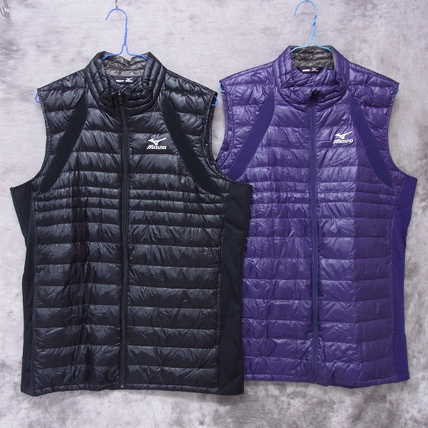 実際に弊社で買取させて頂いたMIZUNO/ミズノ ゴルフウェア ダウンベスト ブラック&パープル 2点SET/XL