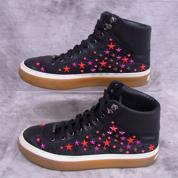 実際に弊社で買取させて頂いたJIMMY CHOO/ジミーチュウ ARGYLE OLYMPIC RED MIX スタースタッズ ハイカットスニーカー 41の画像 3枚目