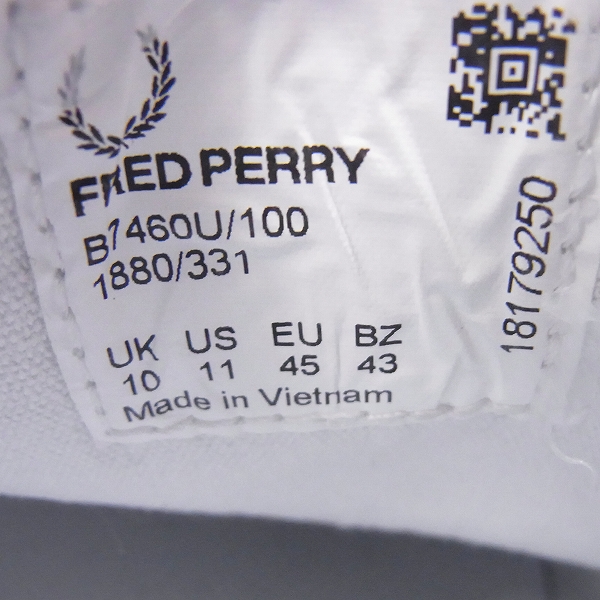 実際に弊社で買取させて頂いたFRED PERRY/フレッドペリー ローカット レザースニーカー B7460U/US-11の画像 5枚目