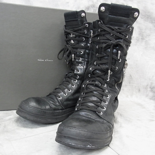実際に弊社で買取させて頂いたCHROME HEARTS×Rick Owens/クロムハーツ×リックオウエンス カーゴバスケットハイ レザー スニーカー 43