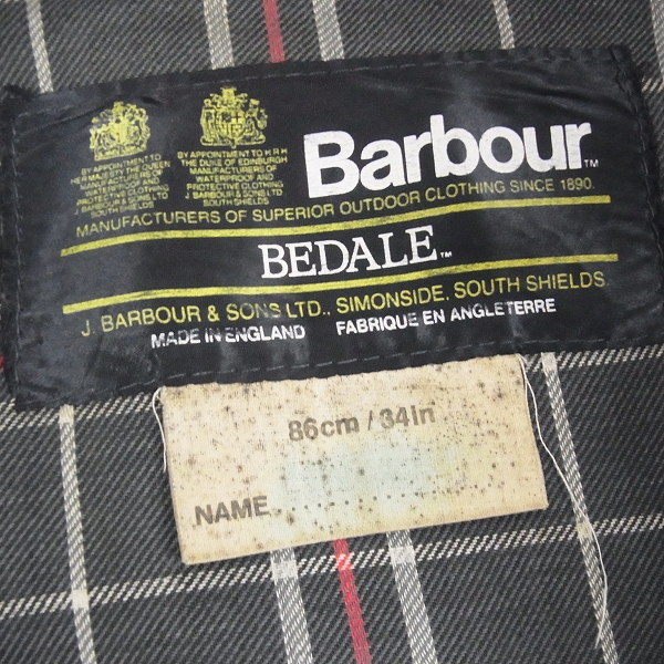 実際に弊社で買取させて頂いたBarbour/バブアー BEDALE/ビデイル オイルドジャケット チャコール/34の画像 2枚目