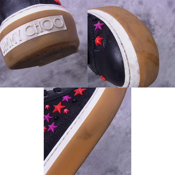実際に弊社で買取させて頂いたJIMMY CHOO/ジミーチュウ ARGYLE OLYMPIC RED MIX スタースタッズ ハイカットスニーカー 41の画像 6枚目