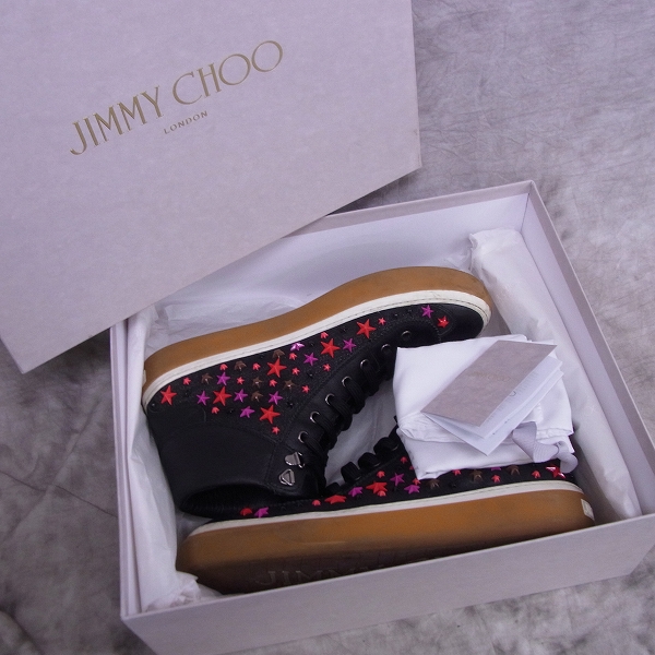 実際に弊社で買取させて頂いたJIMMY CHOO/ジミーチュウ ARGYLE OLYMPIC RED MIX スタースタッズ ハイカットスニーカー 41の画像 7枚目