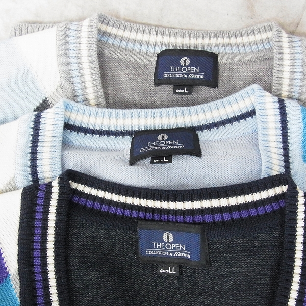 実際に弊社で買取させて頂いた【未使用】MIZUNO/ミズノ ゴルフウェア THE OPEN Vネックセーター アーガイル柄 3点セット/Lの画像 1枚目