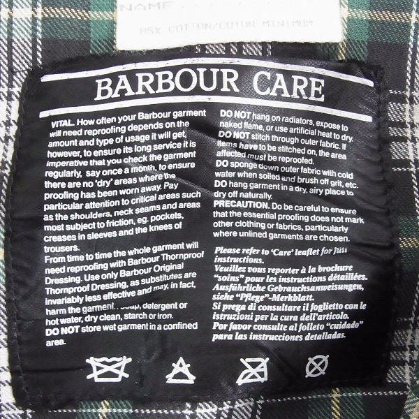 実際に弊社で買取させて頂いたBarbour/バブアー 襟コーデュロイ オイルドジャケット C36/91cmの画像 3枚目