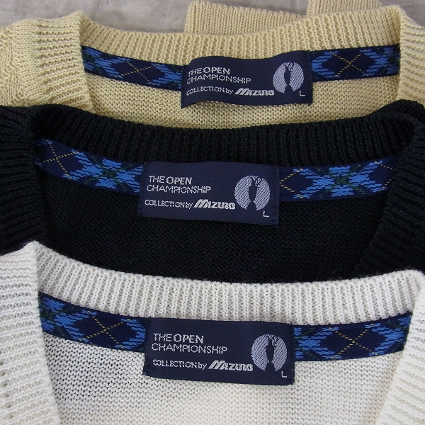 実際に弊社で買取させて頂いた【未使用】MIZUNO/ミズノ ゴルフウェア THE OPEN Vネック 長袖セーター 3点セット/Lの画像 1枚目
